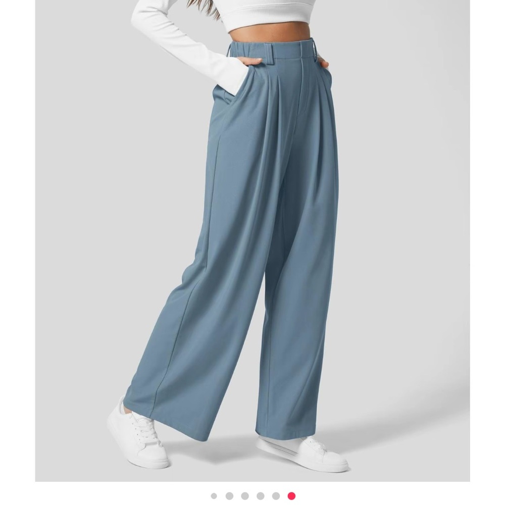 Halara High Waisted Side Pocket & Wide Leg Waffle Casual Pants - Large, Blue